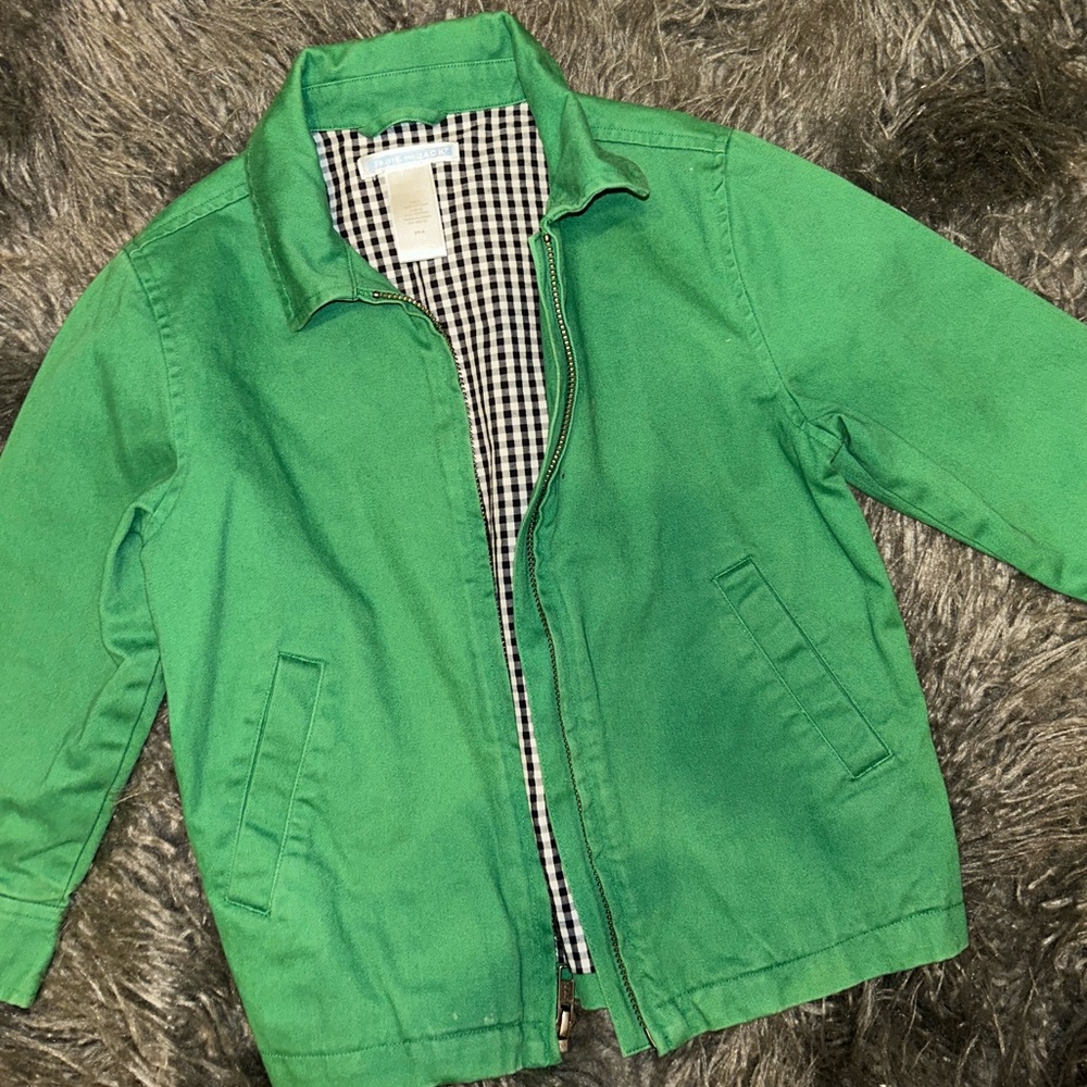 Janie and Jack Green Jean Jacket with Gingham Lining